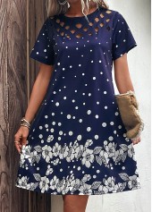 Navy dresses,Floral dresses,Plants dresses,Dot dresses,Everyday dresses,Casual dresses,Cut Out Floral Print Navy H Shape Dress