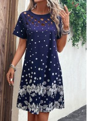 Navy dresses,Floral dresses,Plants dresses,Dot dresses,Everyday dresses,Casual dresses,Cut Out Floral Print Navy H Shape Dress