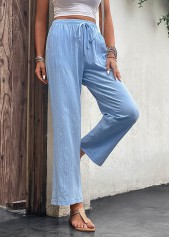 Light Blue bottoms,Plain Color bottoms,Pocket Light Blue Drawastring High Waisted Pants