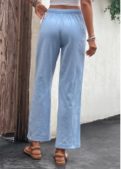 Light Blue bottoms,Plain Color bottoms,Pocket Light Blue Drawastring High Waisted Pants