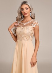 Champagne dresses,Plain Color dresses,Party dresses,Elegant dresses,ROTITA Lace Champagne High Low Round Neck Dress
