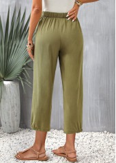 Olive Green bottoms,Plain Color bottoms,Pocket Olive Green Regular Elastic Waist Pants