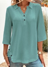 Rotita-Knopf pfauenblauer Hemdkragen 3/4-Ärmel-Bluse