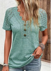 Rotita-Spitzengrünes Kurzarm-T-Shirt mit V-Ausschnitt