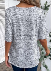 Light Grey Marl tops,Plain Color tops,ROTITA Button Light Grey Marl Scoop Neck T Shirt