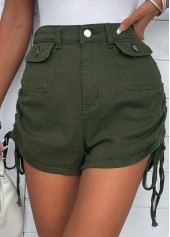 Olive Green bottoms,Plain Color bottoms,Pocket Olive Green Regular Button Fly Shorts