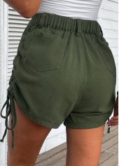 Olive Green bottoms,Plain Color bottoms,Pocket Olive Green Regular Button Fly Shorts