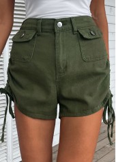 Olive Green bottoms,Plain Color bottoms,Pocket Olive Green Regular Button Fly Shorts
