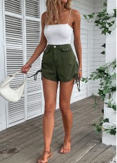 Olive Green bottoms,Plain Color bottoms,Pocket Olive Green Regular Button Fly Shorts