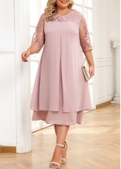 Light Pink dresses,Plain Color dresses,Party dresses,Elegant dresses,Layered Light Pink A Line Round Neck Dress