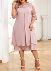 Light Pink dresses,Plain Color dresses,Party dresses,Elegant dresses,Layered Light Pink A Line Round Neck Dress