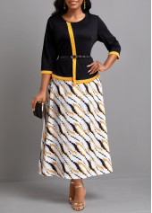ROTITA Fake 2in1 Black Maxi Round Neck 3/4 Sleeve Dress