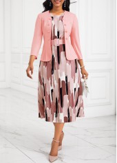 Rotita – Bauchbedeckung – Rosa Kleid mit Gürtel und Strickjacke mit geometrischem Muster