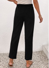 Black bottoms,Plain Color bottoms,Bowknot Black Elastic Waist High Waisted Pants