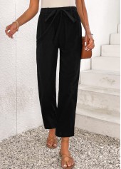 Black bottoms,Plain Color bottoms,Bowknot Black Elastic Waist High Waisted Pants