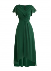 Blackish Green dresses,Plain Color dresses,Party dresses,Elegant dresses,ROTITA Twist Blackish Green High Low V Neck Dress
