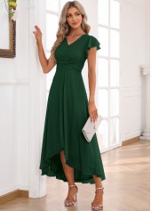 Blackish Green dresses,Plain Color dresses,Party dresses,Elegant dresses,ROTITA Twist Blackish Green High Low V Neck Dress