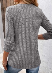 Dark Grey tops,Plain Color tops,Dark Grey Split Neck Button Long Sleeve T Shirt