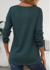 Blackish Green tops,Plain Color tops,ROTITA Patchwork Blackish Green Scoop Neck Long Sleeve T Shirt