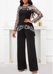 haut et pantalon longs droits noirs brodés rotita