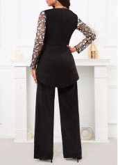 Black jumpsuits&rompers,Contrast Color jumpsuits&rompers,ROTITA Embroidery Black Long Straight Leg TOP  and Pants