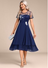 robe à manches courtes et col rond bleu marine brodée Rotita