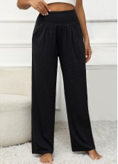Black bottoms,Plain Color bottoms,Pocket Elastic Waist Black High Waisted Pants