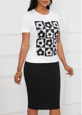 Black dresses,White dresses,Floral dresses,Plants dresses,Party dresses,Elegant dresses,Two Piece Floral Print Black Bodycon Top and Skirt