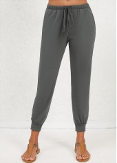 Dark Grey bottoms,Plain Color bottoms,Pocket Dark Grey Jogger Mid Waisted Pants