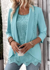 Mint Green tops,Plain Color tops,ROTITA Lace Mint Green Square Neck Fake Two Piece Twinset