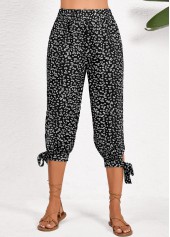 Black bottoms,Ditsy Floral bottoms,Split Ditsy Floral Print Black Jogger Elastic Waist Pants