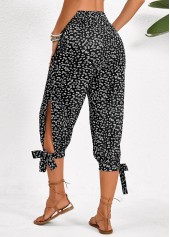 Black bottoms,Ditsy Floral bottoms,Split Ditsy Floral Print Black Jogger Elastic Waist Pants