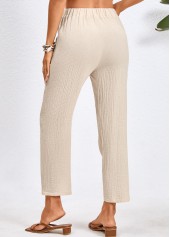 Beige bottoms,Plain Color bottoms,Pocket Beige Drawastring High Waisted Pants