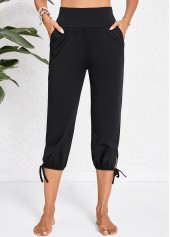 Black bottoms,Plain Color bottoms,Pocket Black Jogger Elastic Waist High Waisted Pants