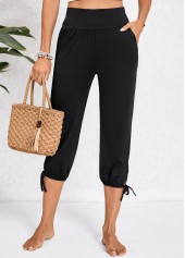 Black bottoms,Plain Color bottoms,Pocket Black Jogger Elastic Waist High Waisted Pants
