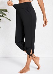Black bottoms,Plain Color bottoms,Pocket Black Jogger Elastic Waist High Waisted Pants