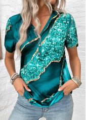 Turquoise plus size,Marble plus size,ROTITA Plus Size Button Turquoise Marble Print T Shirt