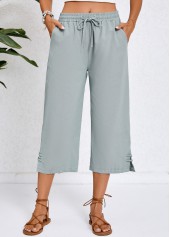 Grey bottoms,Plain Color bottoms,Pocket Grey Elastic Waist High Waisted Pants