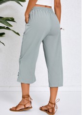Grey bottoms,Plain Color bottoms,Pocket Grey Elastic Waist High Waisted Pants