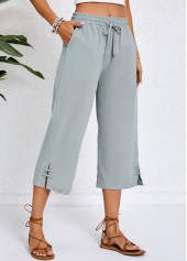 Grey bottoms,Plain Color bottoms,Pocket Grey Elastic Waist High Waisted Pants