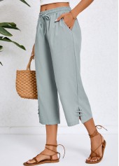 Grey bottoms,Plain Color bottoms,Pocket Grey Elastic Waist High Waisted Pants