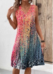 Coral dresses,Ombre dresses,Everyday dresses,Casual dresses,Coral A Line V Neck Sleeveless Dress