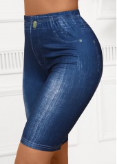 Jeansblaue kurze Leggings mit hoher Taille und elastischem Bund
