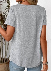 Grey tops,Plain Color tops,Patchwork Grey Round Neck Short Sleeve T Shirt