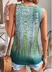Green tops,Ombre tops,Button Ombre Green Scoop Neck Sleeveless Tank Top