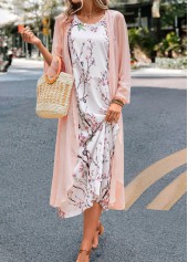 Pink dresses,White dresses,Floral dresses,Plants dresses,Party dresses,Elegant dresses,ROTITA Two Piece Floral Print Pink Maxi Dress and Cardigan