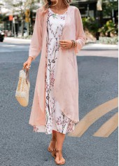 Pink dresses,White dresses,Floral dresses,Plants dresses,Party dresses,Elegant dresses,ROTITA Two Piece Floral Print Pink Maxi Dress and Cardigan