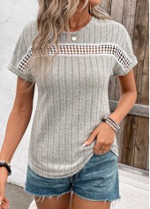 Patchwork Light Grey Round Neck Short Sleeve T Shirt