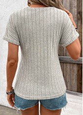 Light Grey tops,Plain Color tops,Patchwork Light Grey Round Neck Short Sleeve T Shirt