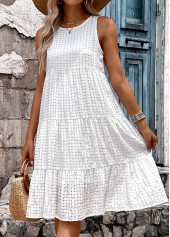 White dresses,Plain Color dresses,Vacation dresses,Vacation dresses,ROTITA Breathable White Round Neck Sleeveless Dress